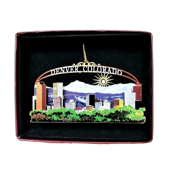Denver Colorado Brass Ornament City Skyline Rocky Mountains - Picture 1 of 6